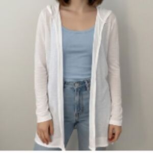 Tahari Linen Hooded Cardigan